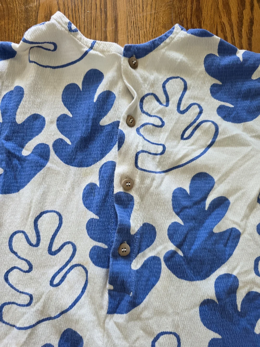 Zara White and Blue Leaf Print Jumpsuit